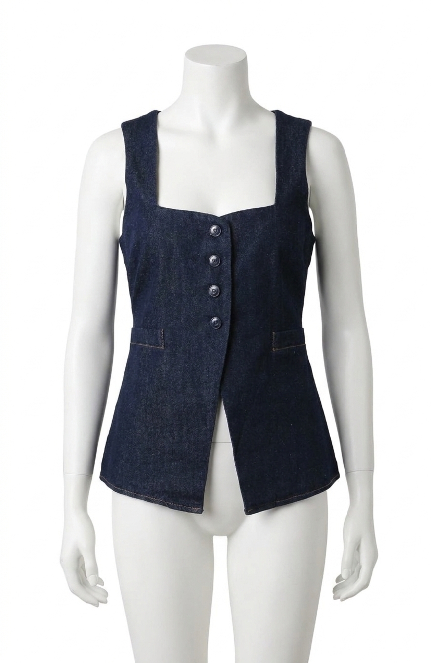 NEW OLIVACEOUS 4 button vest in denim